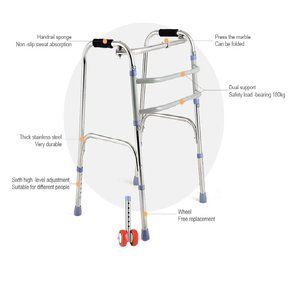Folding Walker with Wheels Adjustable Height Light but strong easy clean